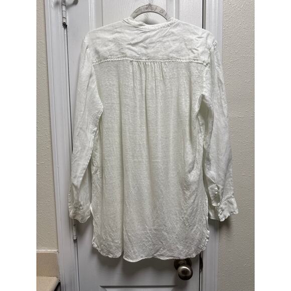 Majestic Filatures White Linen LongSleeve Button Down Mandarin Collar Top Size 2 - Picture 3 of 7
